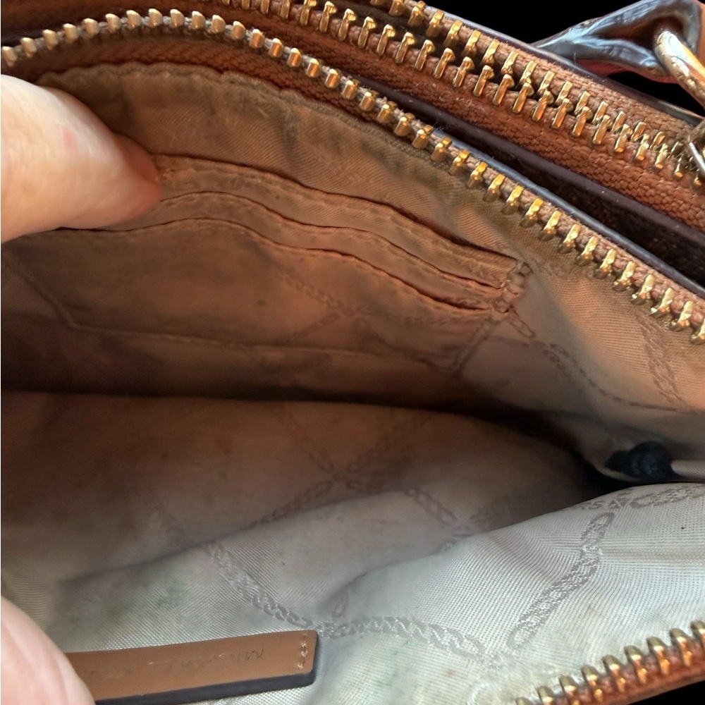 Michael Kors Wristlet Wallet Brown MK Logo PVC Leather Trim Strap Zip Clutch - Picture 12 of 14